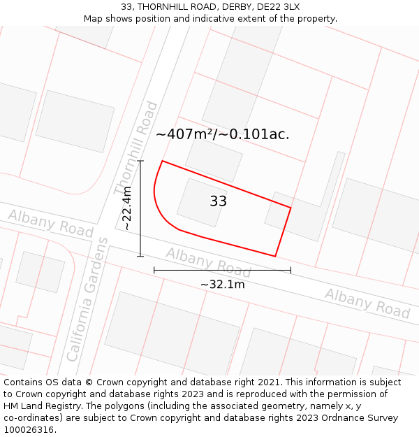 33, THORNHILL ROAD, DERBY, DE22 3LX: Plot and title map