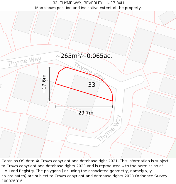 33, THYME WAY, BEVERLEY, HU17 8XH: Plot and title map