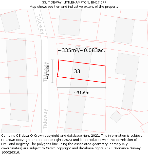 33, TIDEWAY, LITTLEHAMPTON, BN17 6PP: Plot and title map