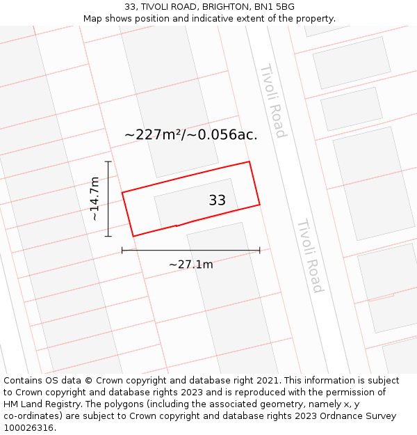 33, TIVOLI ROAD, BRIGHTON, BN1 5BG: Plot and title map