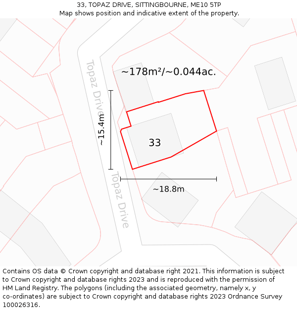 33, TOPAZ DRIVE, SITTINGBOURNE, ME10 5TP: Plot and title map