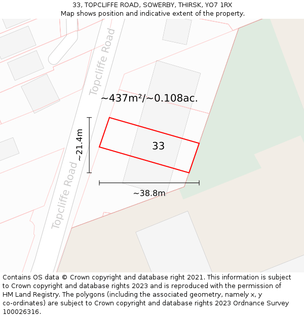 33, TOPCLIFFE ROAD, SOWERBY, THIRSK, YO7 1RX: Plot and title map