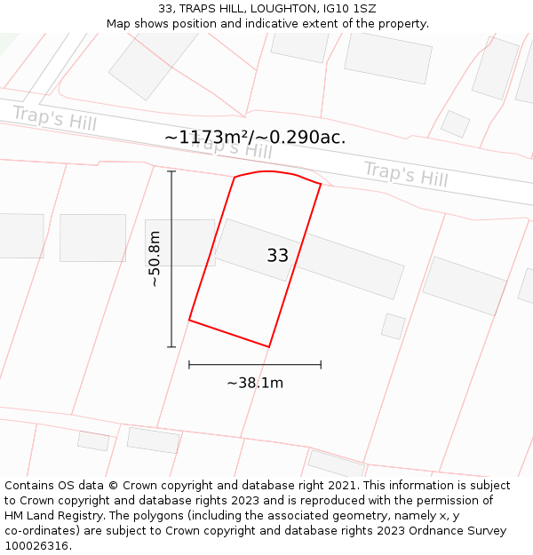 33, TRAPS HILL, LOUGHTON, IG10 1SZ: Plot and title map