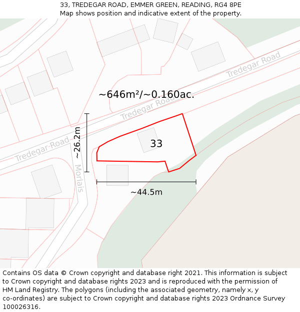 33, TREDEGAR ROAD, EMMER GREEN, READING, RG4 8PE: Plot and title map