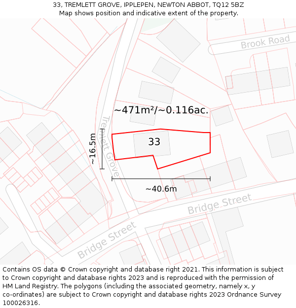 33, TREMLETT GROVE, IPPLEPEN, NEWTON ABBOT, TQ12 5BZ: Plot and title map