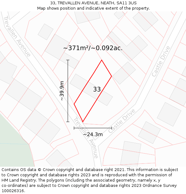 33, TREVALLEN AVENUE, NEATH, SA11 3US: Plot and title map