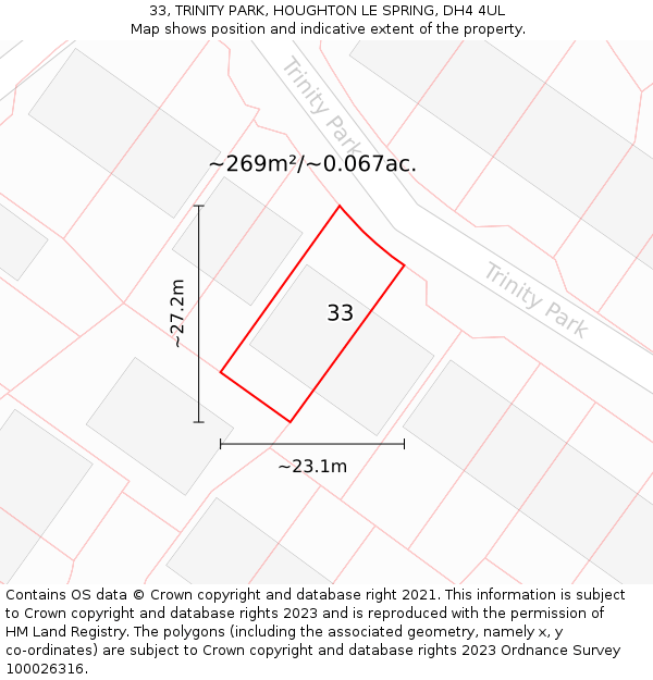 33, TRINITY PARK, HOUGHTON LE SPRING, DH4 4UL: Plot and title map