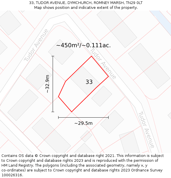 33, TUDOR AVENUE, DYMCHURCH, ROMNEY MARSH, TN29 0LT: Plot and title map