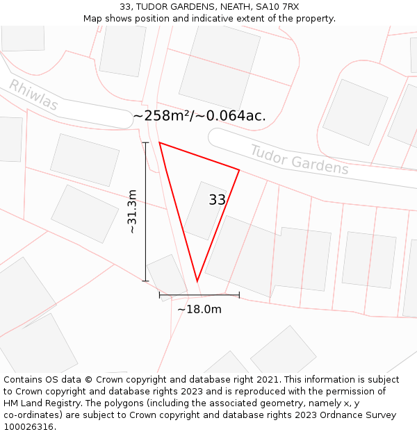 33, TUDOR GARDENS, NEATH, SA10 7RX: Plot and title map