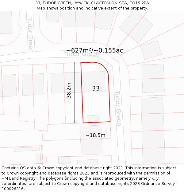 33, TUDOR GREEN, JAYWICK, CLACTON-ON-SEA, CO15 2PA: Plot and title map