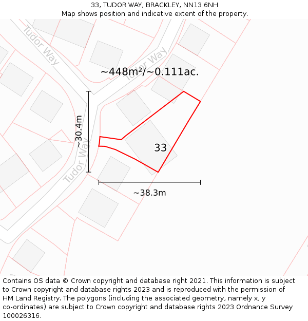 33, TUDOR WAY, BRACKLEY, NN13 6NH: Plot and title map