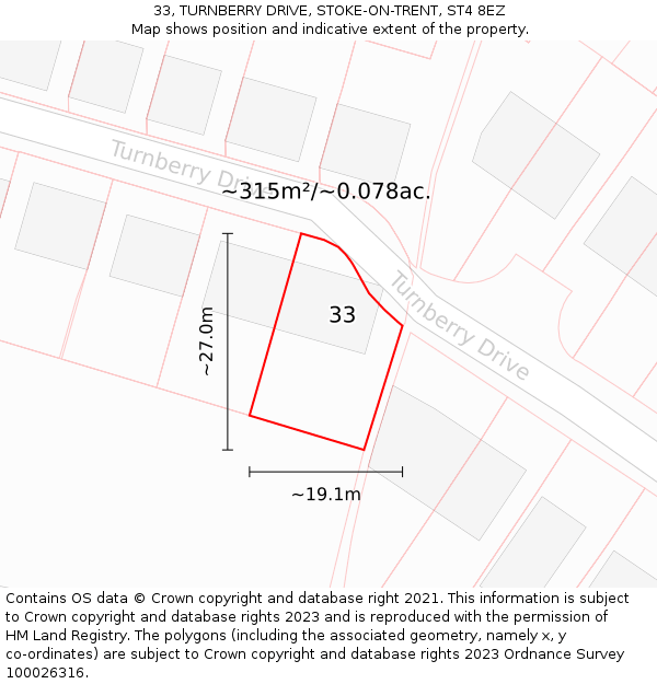 33, TURNBERRY DRIVE, STOKE-ON-TRENT, ST4 8EZ: Plot and title map