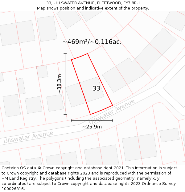 33, ULLSWATER AVENUE, FLEETWOOD, FY7 8PU: Plot and title map