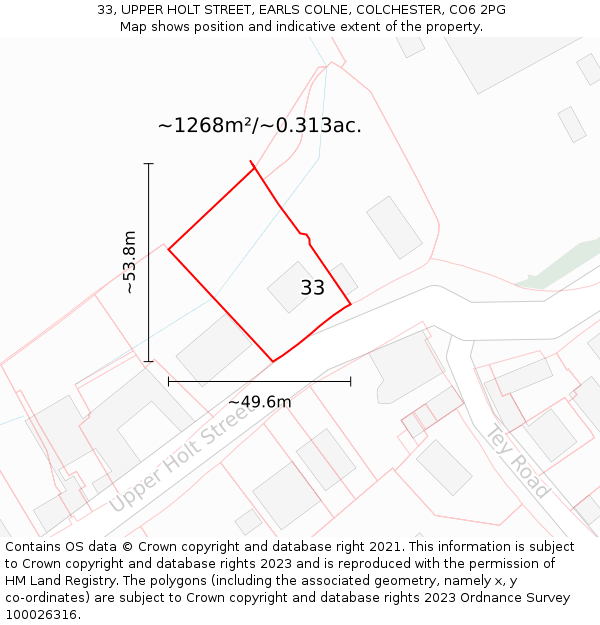 33, UPPER HOLT STREET, EARLS COLNE, COLCHESTER, CO6 2PG: Plot and title map