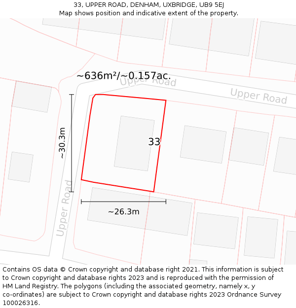 33, UPPER ROAD, DENHAM, UXBRIDGE, UB9 5EJ: Plot and title map