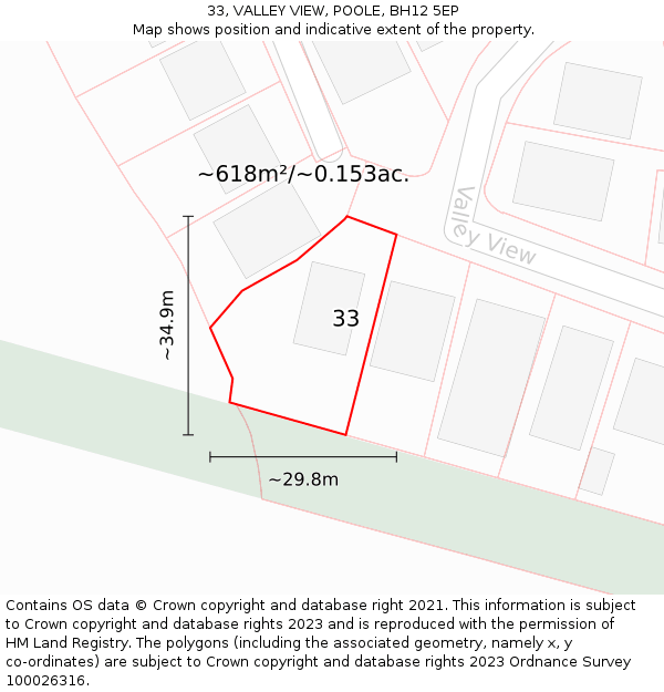 33, VALLEY VIEW, POOLE, BH12 5EP: Plot and title map