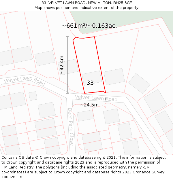 33, VELVET LAWN ROAD, NEW MILTON, BH25 5GE: Plot and title map