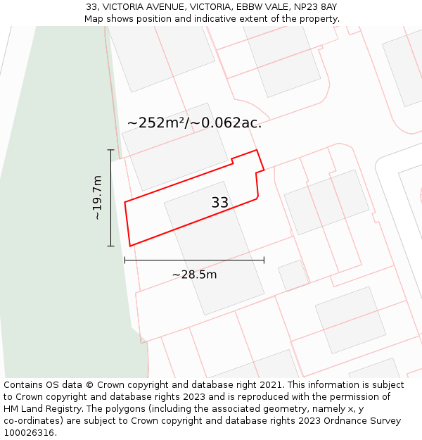 33, VICTORIA AVENUE, VICTORIA, EBBW VALE, NP23 8AY: Plot and title map