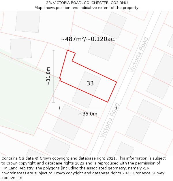 33, VICTORIA ROAD, COLCHESTER, CO3 3NU: Plot and title map