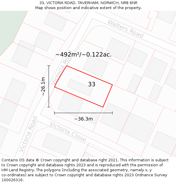 33, VICTORIA ROAD, TAVERHAM, NORWICH, NR8 6NR: Plot and title map