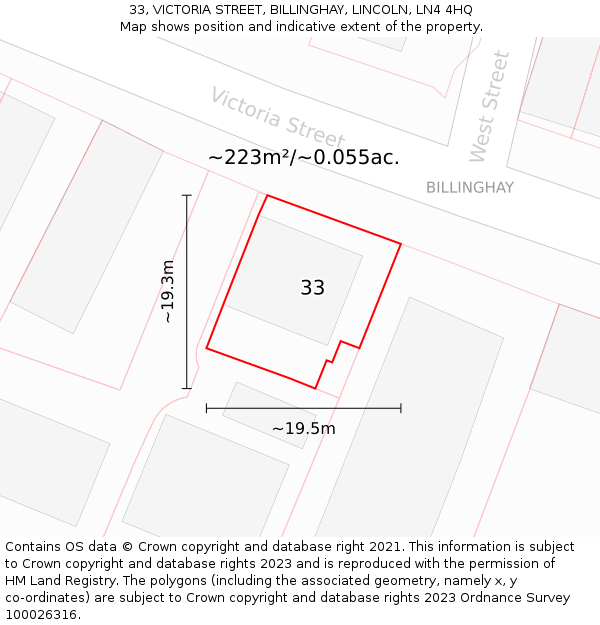 33, VICTORIA STREET, BILLINGHAY, LINCOLN, LN4 4HQ: Plot and title map