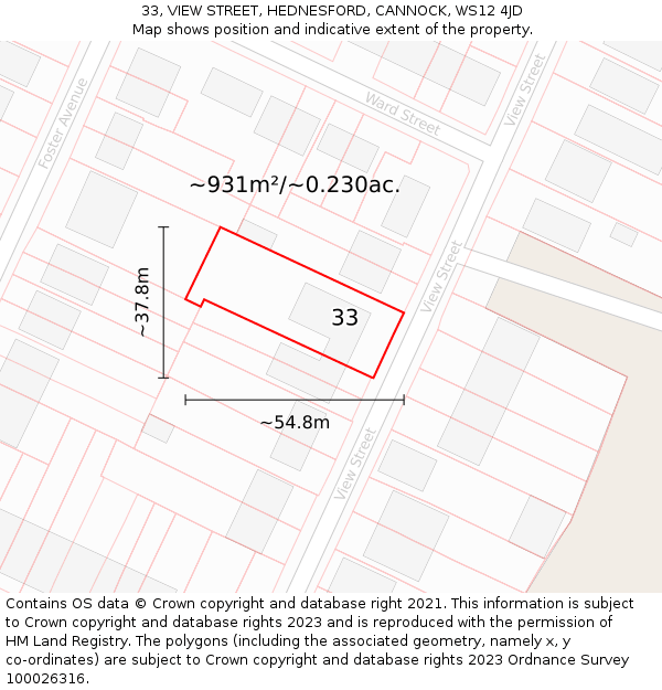 33, VIEW STREET, HEDNESFORD, CANNOCK, WS12 4JD: Plot and title map