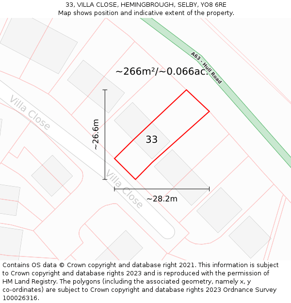 33, VILLA CLOSE, HEMINGBROUGH, SELBY, YO8 6RE: Plot and title map