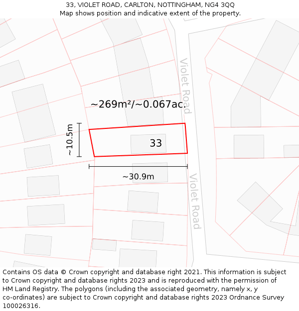 33, VIOLET ROAD, CARLTON, NOTTINGHAM, NG4 3QQ: Plot and title map