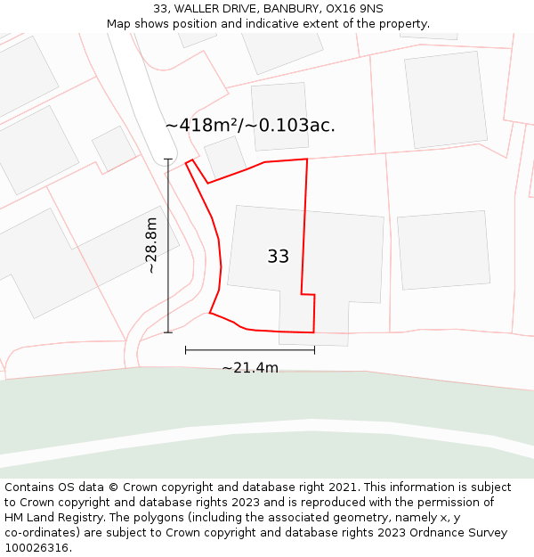 33, WALLER DRIVE, BANBURY, OX16 9NS: Plot and title map