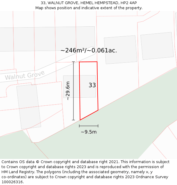 33, WALNUT GROVE, HEMEL HEMPSTEAD, HP2 4AP: Plot and title map