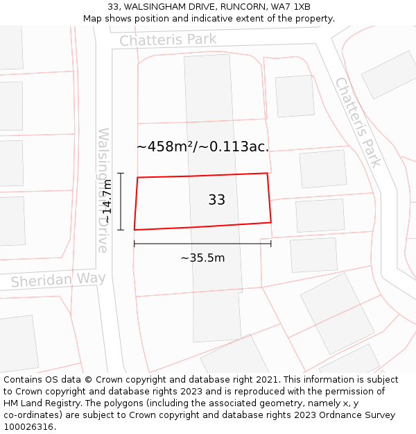 33, WALSINGHAM DRIVE, RUNCORN, WA7 1XB: Plot and title map