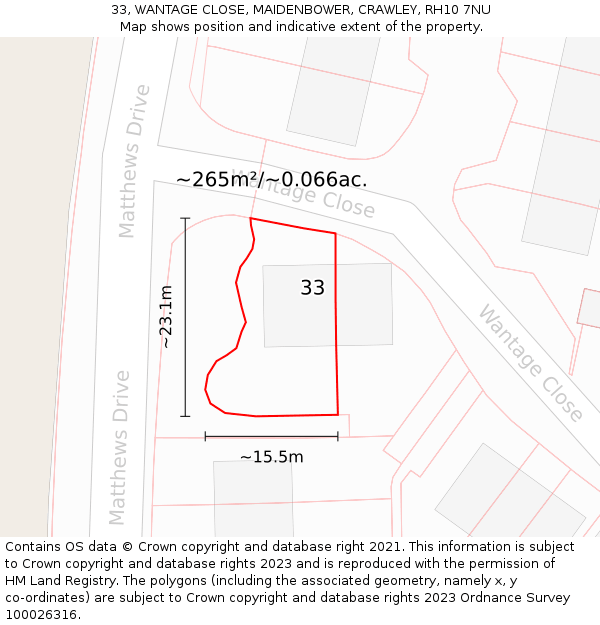 33, WANTAGE CLOSE, MAIDENBOWER, CRAWLEY, RH10 7NU: Plot and title map