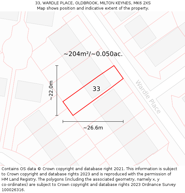 33, WARDLE PLACE, OLDBROOK, MILTON KEYNES, MK6 2XS: Plot and title map