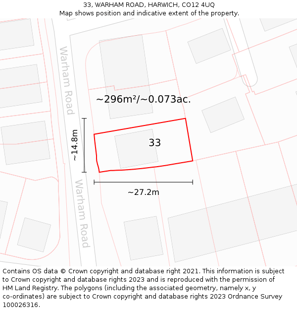 33, WARHAM ROAD, HARWICH, CO12 4UQ: Plot and title map