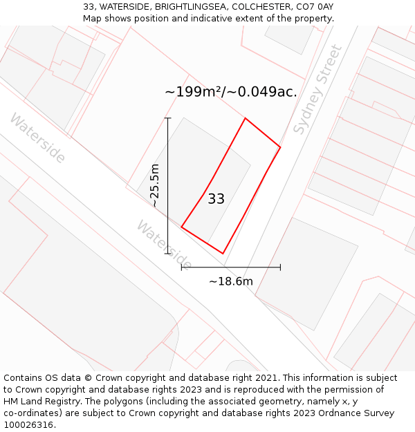 33, WATERSIDE, BRIGHTLINGSEA, COLCHESTER, CO7 0AY: Plot and title map