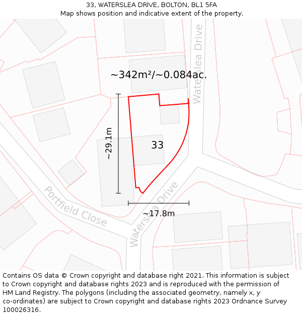 33, WATERSLEA DRIVE, BOLTON, BL1 5FA: Plot and title map