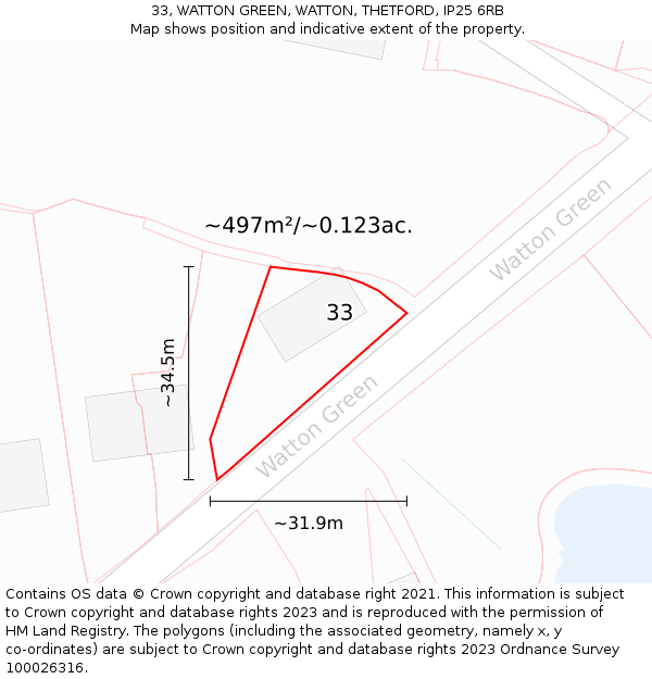 33, WATTON GREEN, WATTON, THETFORD, IP25 6RB: Plot and title map