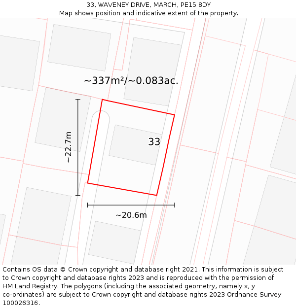 33, WAVENEY DRIVE, MARCH, PE15 8DY: Plot and title map