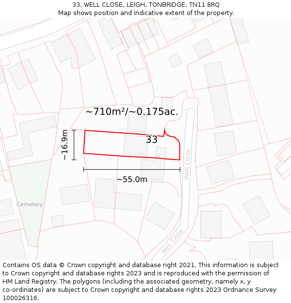 33, WELL CLOSE, LEIGH, TONBRIDGE, TN11 8RQ: Plot and title map