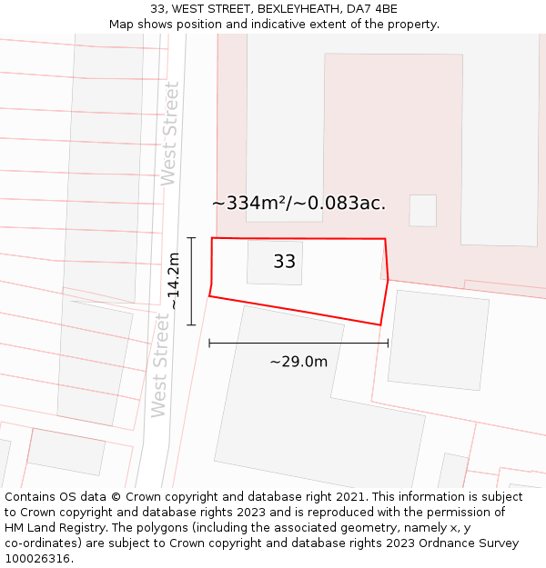 33, WEST STREET, BEXLEYHEATH, DA7 4BE: Plot and title map