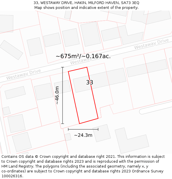 33, WESTAWAY DRIVE, HAKIN, MILFORD HAVEN, SA73 3EQ: Plot and title map