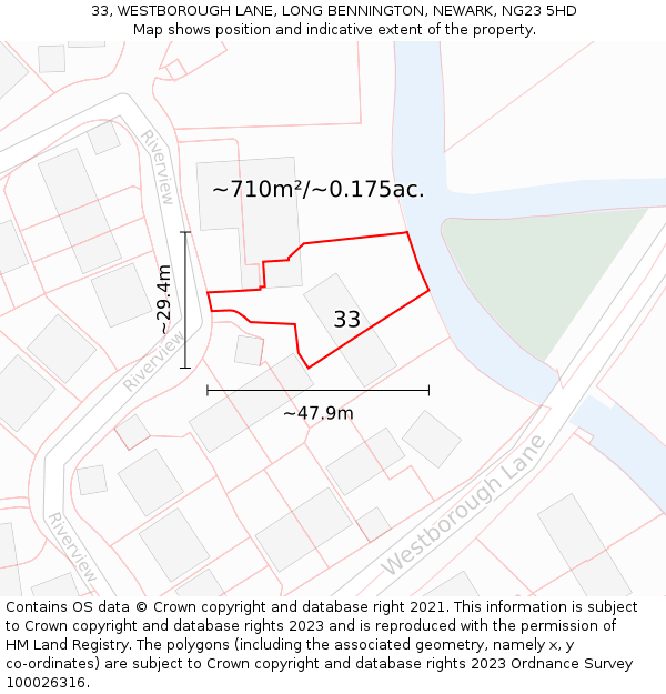 33, WESTBOROUGH LANE, LONG BENNINGTON, NEWARK, NG23 5HD: Plot and title map