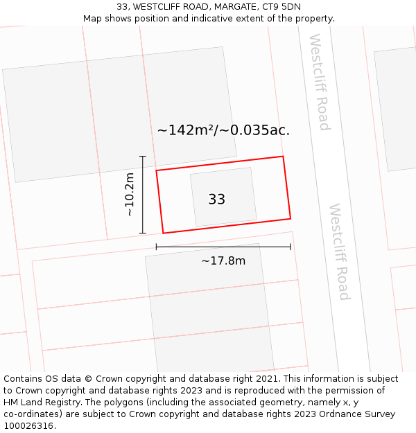 33, WESTCLIFF ROAD, MARGATE, CT9 5DN: Plot and title map