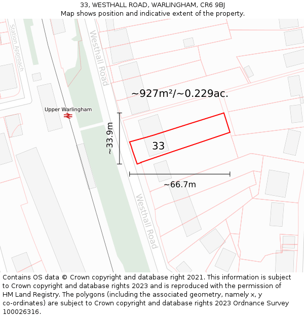 33, WESTHALL ROAD, WARLINGHAM, CR6 9BJ: Plot and title map