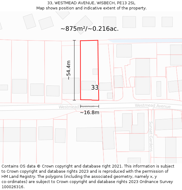 33, WESTMEAD AVENUE, WISBECH, PE13 2SL: Plot and title map