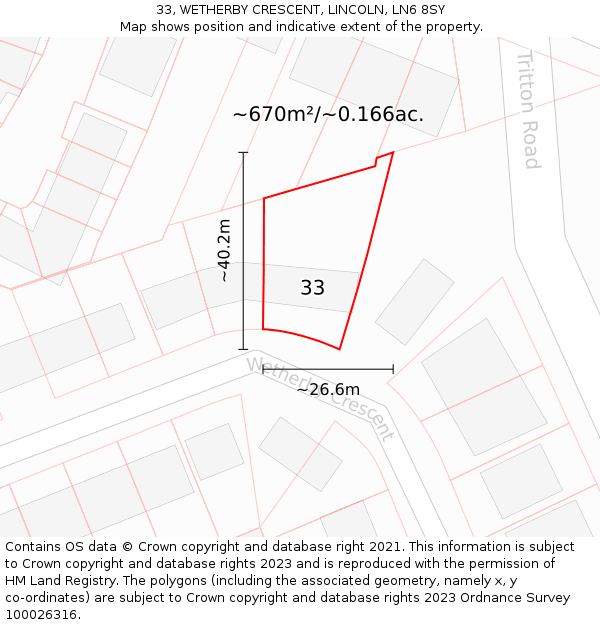 33, WETHERBY CRESCENT, LINCOLN, LN6 8SY: Plot and title map