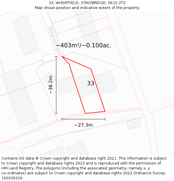 33, WHEATFIELD, STALYBRIDGE, SK15 2TZ: Plot and title map