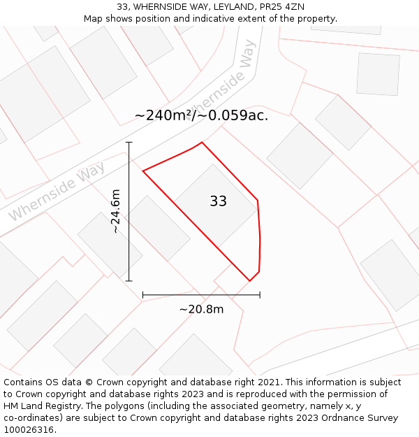 33, WHERNSIDE WAY, LEYLAND, PR25 4ZN: Plot and title map