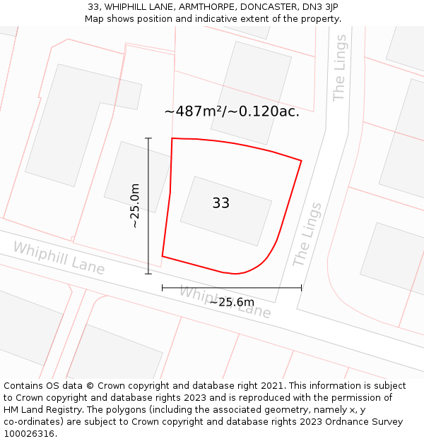 33, WHIPHILL LANE, ARMTHORPE, DONCASTER, DN3 3JP: Plot and title map