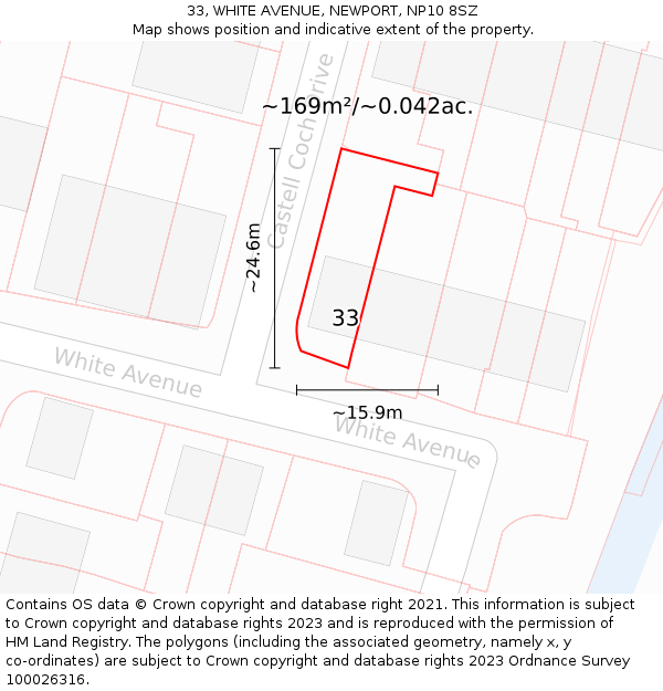 33, WHITE AVENUE, NEWPORT, NP10 8SZ: Plot and title map